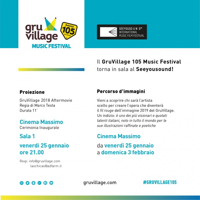 GruVillage 105 Music Festival e Seeyousound: “GruVillage 105 Music Festival Aftermovie 2018 al Seeyousound, Cinema Massimo Torino